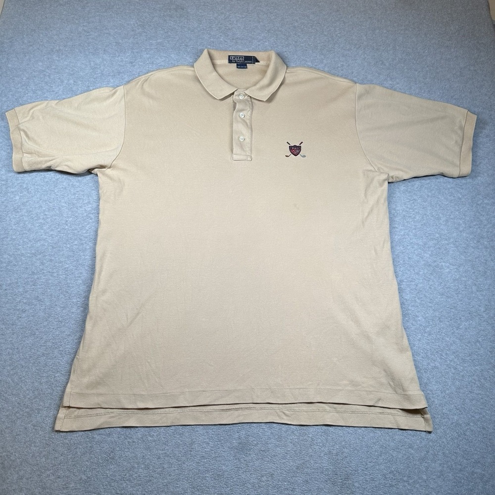 Vintage Polo Ralph Lauren‎ Golf Polo Shirt Beige Men's Large Pony